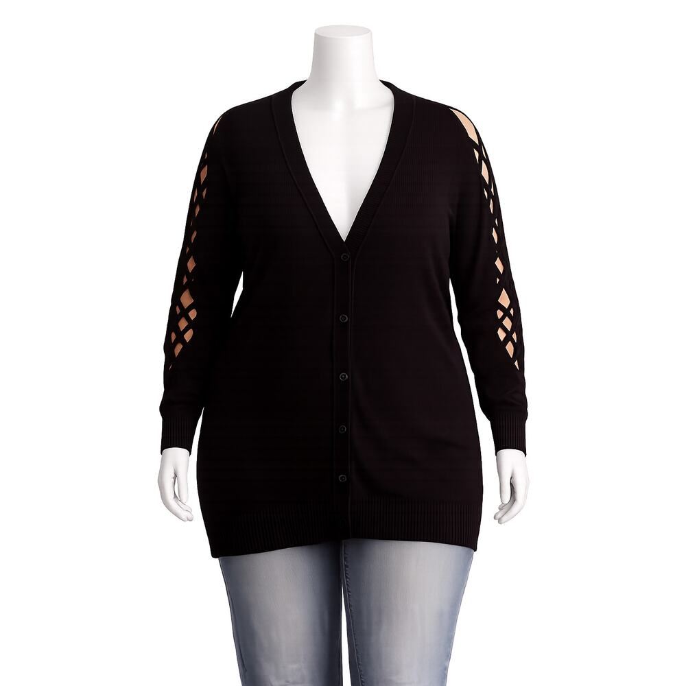 Torrid Black Knit Lattice Sleeve Boyfriend Cardigan – Size 4X